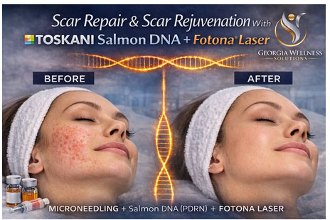 Scar Repair Treatments Griffin Georgia GA, Microneedling with Regenerative Salmon DNA (PDRN) Griffin Georgia GA, Microneedling Scar Repair Treatments Griffin GA,  Microneedling Griffin GA, what does microneedling do, Regenerative Salmon DNA (PDRN) Griffin GA, LUMICEN PDRN 3% by Toskani Griffin GA, Fotona® Laser Scar Treatment near me Griffin GA, Fotona® laser system Griffin GA, Georgia Wellness Solutions & Med Spa, does microneedling work, Scar Repair Near Me Griffin GA